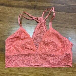 Aerie Lace‎ Bralette Womens Size Medium Pink Racerback Lined Floral Comfortable